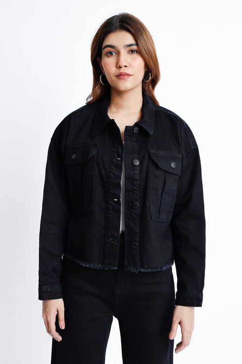 The Boxy Crop Black Denim Jacket